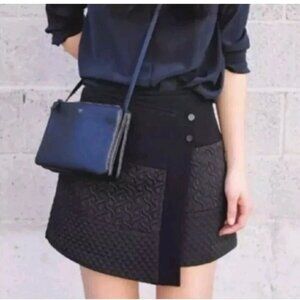 CABI Black Tiered Asymmetric Textured Wrap Mini Skirt Modern Structured Tiered M